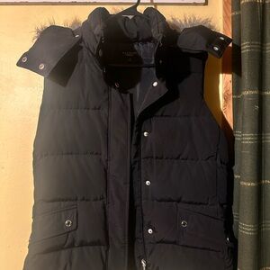 Talbots Dark Quilted Vest with Fur Accent